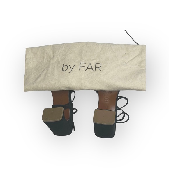 By Far 𖤐 Iris Ankle Wrap Heeled Mules Sandals 𖤐 Black Suede 𖤐 36 𖤐 Handmade - Picture 15 of 16